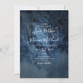 Invitación Cielo nocturno celeste | Boda Casual de Oro