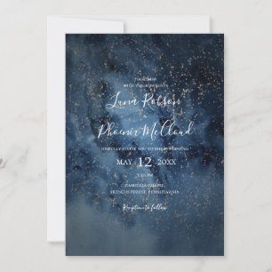 Invitación Cielo nocturno celeste   Boda Casual de Oro