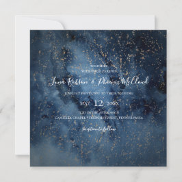 Invitación Cielo nocturno celeste | Boda Gold Square