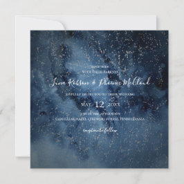 Invitación Cielo nocturno celeste | Boda Silver Square