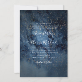 Invitación Cielo nocturno celeste | Boda tradicional de oro