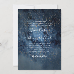 Invitación Cielo nocturno celeste   Boda tradicional de oro