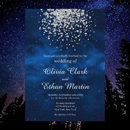 Invitación Cielo nocturno celeste con Boda de confetti platea
