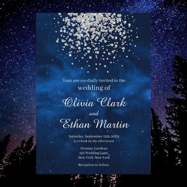 Invitación Cielo nocturno celeste con Boda de confetti platea (Subido por el creador)