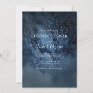 Invitación Cielo nocturno celeste Ducha De Parejas Plateada