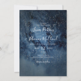 Invitación Cielo nocturno celeste | Plata Todo En Un Boda