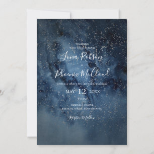Invitación Cielo nocturno celeste   Plata Todo En Un Boda