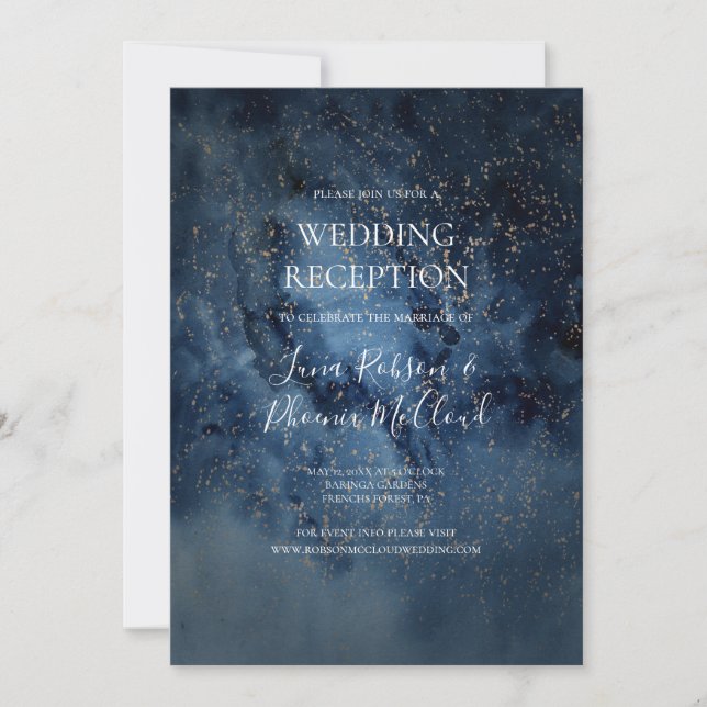 Invitación Cielo Nocturno Celestial | Recepción de Boda Dorad (Anverso)
