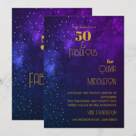 Invitación Cielo Nocturno Cumpleaños 50 Astral Dorado Estrell
