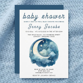 Invitación Cielo nocturno de Baby Shower de White Moon & Star