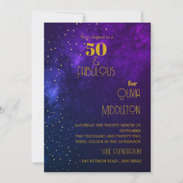 Invitación Cielo nocturno de cumpleaños 50 Astral dorado estr