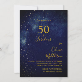Invitación Cielo nocturno de cumpleaños 50 Astral dorado estr