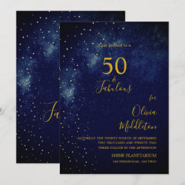 Invitación Cielo nocturno de cumpleaños 50 Astral dorado estr