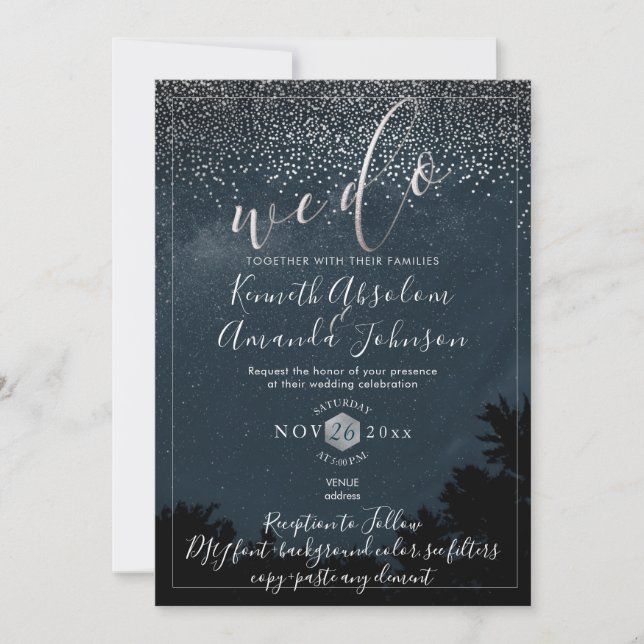 Invitación Cielo nocturno de PixDezines|Boda de puerta de sal (Anverso)