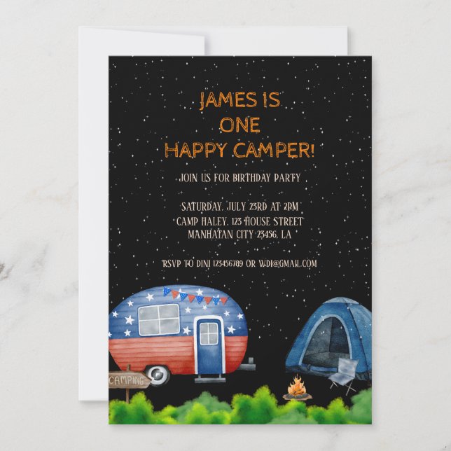 Invitación Cielo Nocturno de un Camper Feliz (Anverso)
