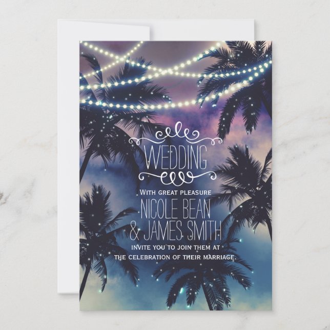 Invitación Cielo Nocturno Encantado Luces de Playa Noche Boda (Anverso)