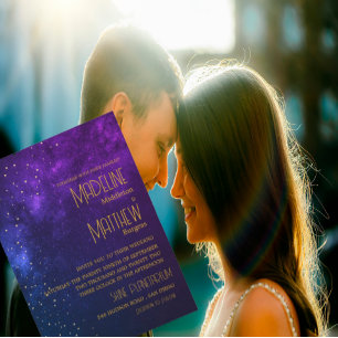 Invitación Cielo Nocturno Estrellas Doradas Astrales Bodas Pú