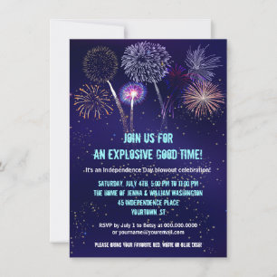 Invitación Cielo nocturno fuegos artificiales 4 de julio Fies