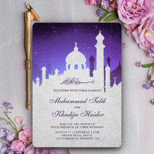Invitación Cielo nocturno púrpura árabe islámico boda musulma