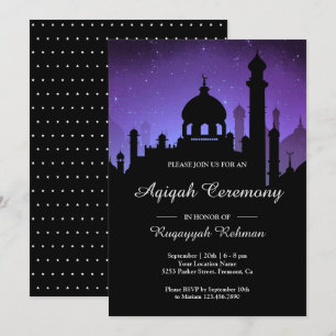 Invitación Cielo Nocturno Púrpura Noches Árabes Aqiqah