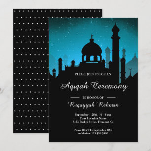 Invitación Cielo nocturno teal Noches árabes Aqiqah