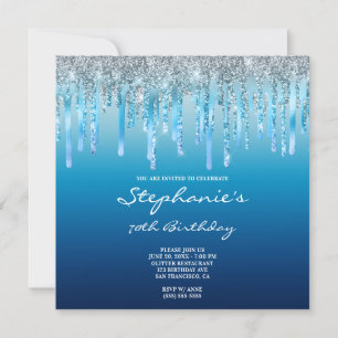 Invitación Cielo Océano Azul Ombre Glitter Foil Goteo Cumplea