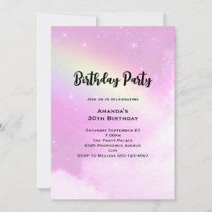 Invitación Cielo rosa con arcoiris amarillo limón cumpleaños