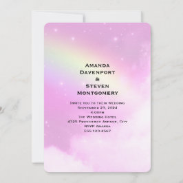Invitación Cielo rosa con Boda arcoiris amarillo limón