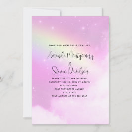 Invitación Cielo rosa con Boda arcoiris amarillo limón