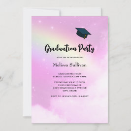 Invitación Cielo rosa con graduación de arco iris amarillo li