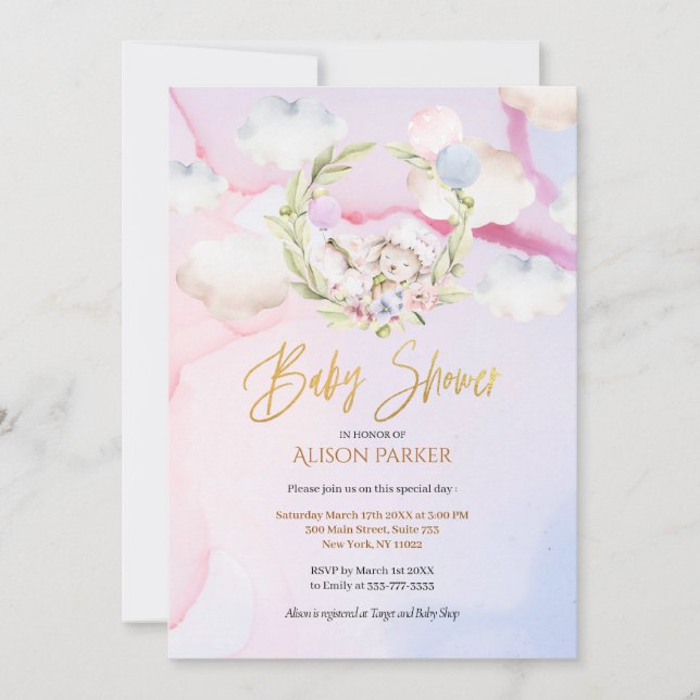 Invitación Cielo rosa de Conejo Forestal Cuaderno de Woodland (Anverso)