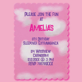 Invitación Cielo rosa y nubes onduladas Cumpleaños