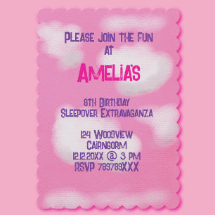 Invitación Cielo rosa y nubes onduladas Cumpleaños