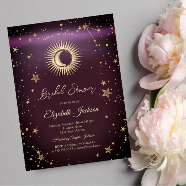 Invitación Cielo Sol,Luna,Estrellas Burgundy Despedida de Sol (Subido por el creador)