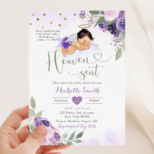 Invitación Cielo verde morado enviado a Baby Shower