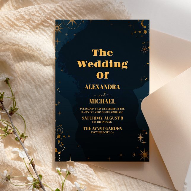 Invitación Cielo y estrellas brillantes de medianoche | Boda  (Subido por el creador)