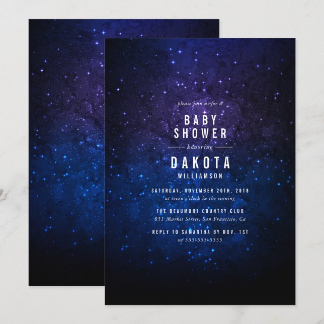 Invitación Cielo y estrellas brillantes de medianoche | Galax (Anverso / Reverso)