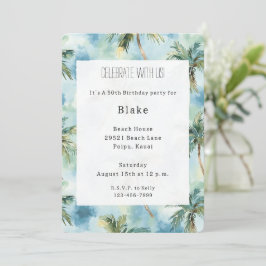Invitación Cielos Azules Isla Tropical Palmeras Cumpleaños