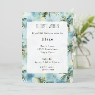 Invitación Cielos Azules Isla Tropical Palmeras Cumpleaños