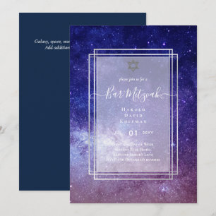 Invitación Cielos encima del BAR MITZVAH Galaxy Blue Gold Ele
