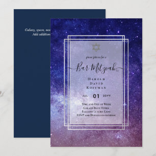 Invitación Cielos Sobre Galaxia BAR MITZVAH Azul Dorado Elega