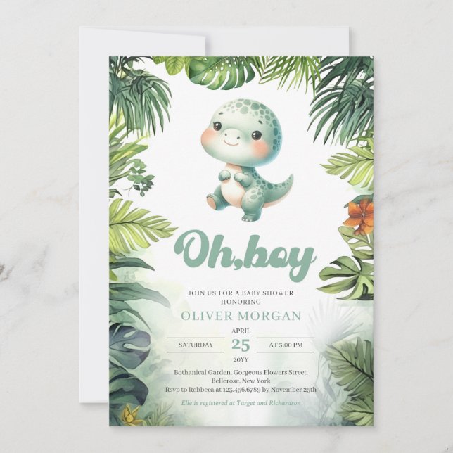 Invitación Ciento lindo dinosaurio Oh niño vegetación tropica (Anverso)