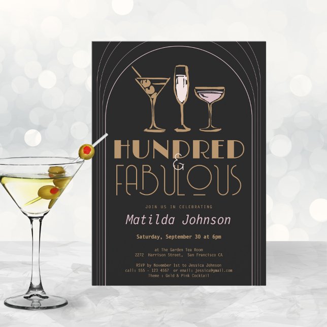 Invitación Ciento y fabuloso Cocktail Gold 100 cumpleaños (Mockup View)