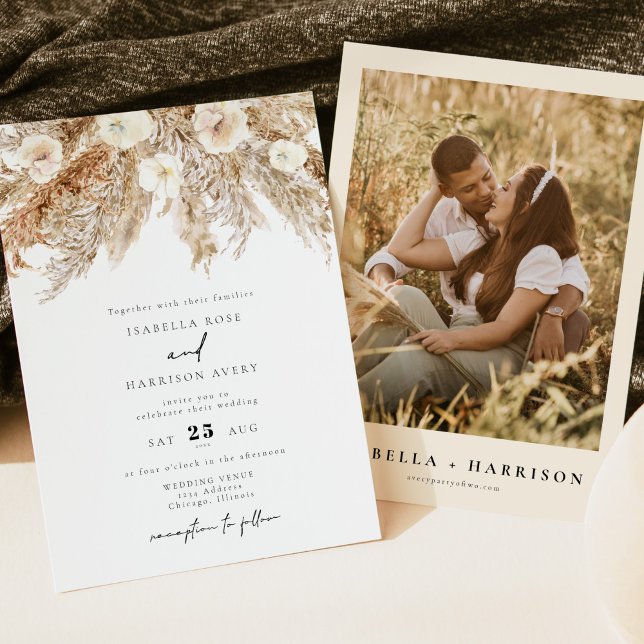 Invitación CIERA Bohemian Fall Earthy Pampas Foto Boda (Subido por el creador)