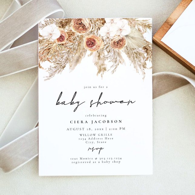 Invitación CIERA Boho Terracotta Floral Pampas Baby Shower (Subido por el creador)