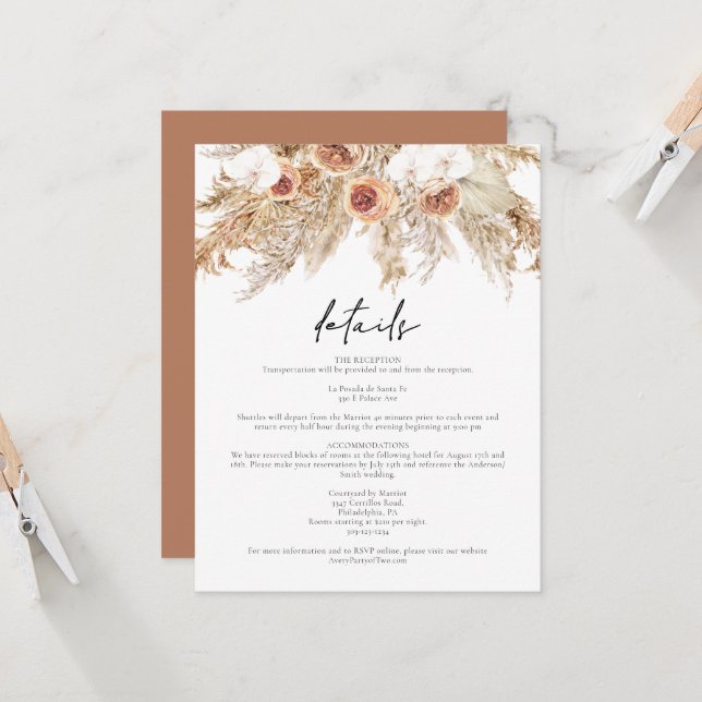 Invitación CIERA Boho Terracotta Floral Pampas Detalles Tarje (Anverso/Reverso In Situ)