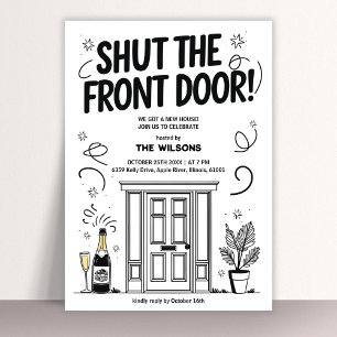 Invitación Cierra la puerta de entrada Nueva casa divertida i