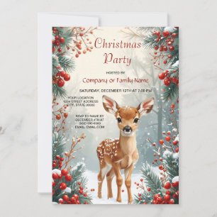 Invitación Ciervo Adorable en una Fiesta de Navidad en un Bos