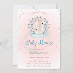 Invitación Ciervo Bebé Adorable, Estrellas Rosas Azules Showe