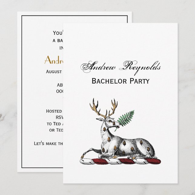 Invitación Ciervo con helecho emblema heráldico de cimera (Anverso / Reverso)